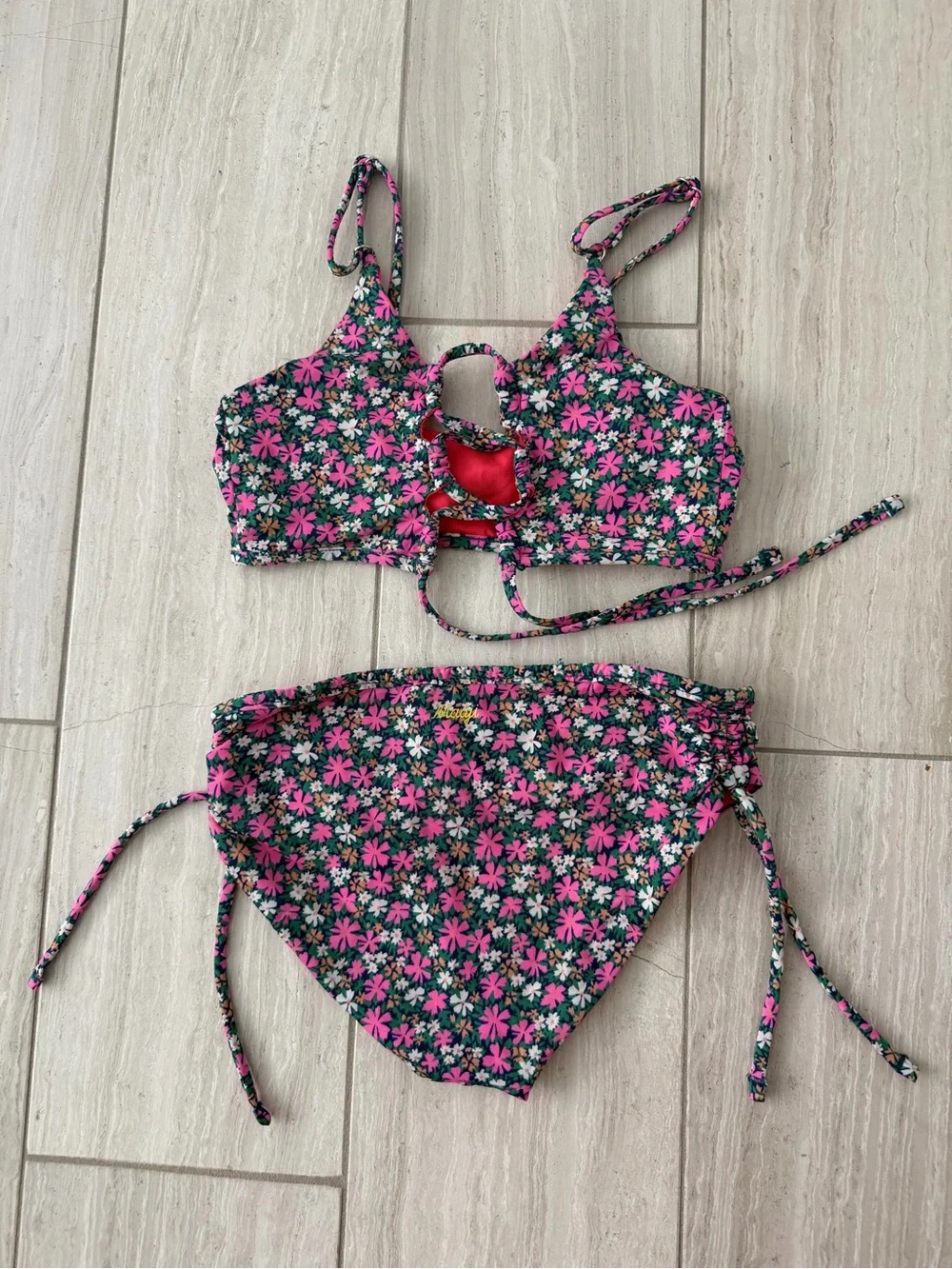 Maaji Kids One Piece Floral pink and Green Swimsuit, size 8
